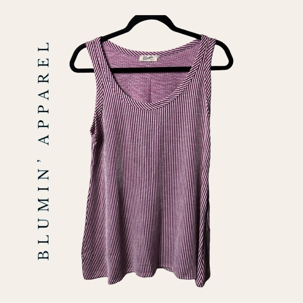 0557. BLUMIN APPAREL TANK TOP SIZE 1X‎ STRIPES BURGUNDY/WHITE IN COLOR